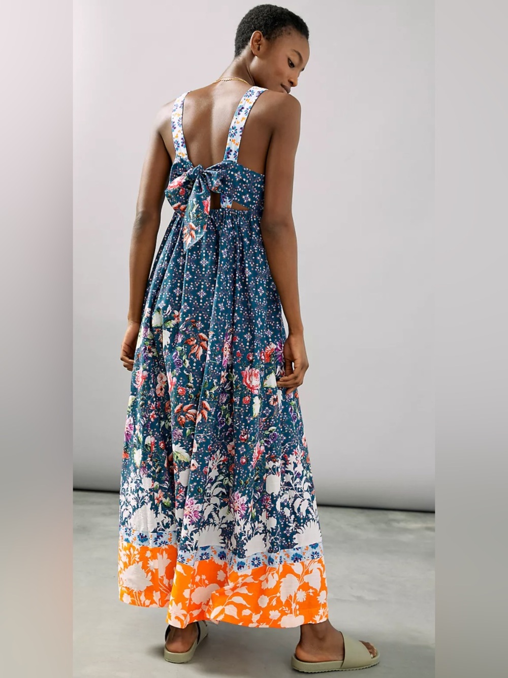 Floral Tiered Maxi Dress in Teal and Orange - Picture 2 of 15